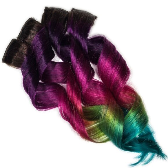 14 inch Purple Rainbow Color Melt Remy Clip in Human Hair Extensions